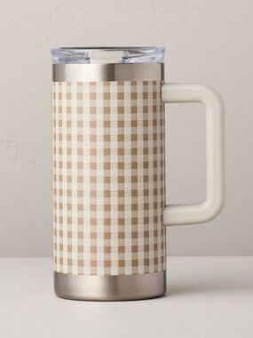20 fl oz Large Stainless Steel Insulated Travel Mug Tan Gingham Hearth & Hand™